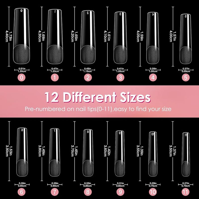 Ranrose Long Straight Nails Tips,240PCS Full Cover Soft Gel Nail Tips for Acrylic Nails Professional 12 Size Pre-shaped XXL Straight Shape False Nail Half Matte Fake Nail for Press On Nail Extensions - Image 4