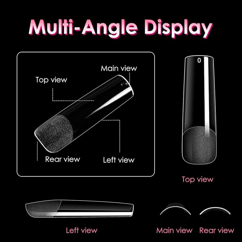 Ranrose Long Straight Nails Tips,240PCS Full Cover Soft Gel Nail Tips for Acrylic Nails Professional 12 Size Pre-shaped XXL Straight Shape False Nail Half Matte Fake Nail for Press On Nail Extensions - Image 2