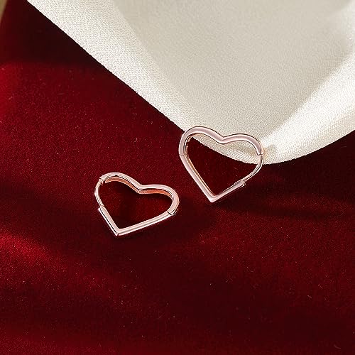 SLUYNZ Solid 925 Sterling Silver 1.6CM Heart Hoop Earrings for Women Teen Girls Minimalist Hoop Earrings Sweet Love Heart Earrings (C-Rose Gold Plated) - Image 4