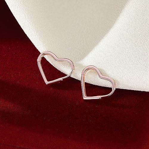 SLUYNZ Solid 925 Sterling Silver 1.6CM Heart Hoop Earrings for Women Teen Girls Minimalist Hoop Earrings Sweet Love Heart Earrings (C-Rose Gold Plated) - Image 5