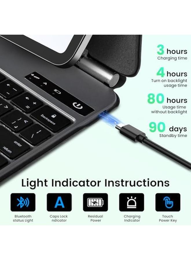 erorex Arabic Keyboard Magnetic Case Ipad Keyboard Case For Ipad 10Th Generation (2022 10.9'') Easy Set Floating Cantilever Stand 7 Color Backlit Keys Precision Multi Touch Trackpad. Black  - Image 4