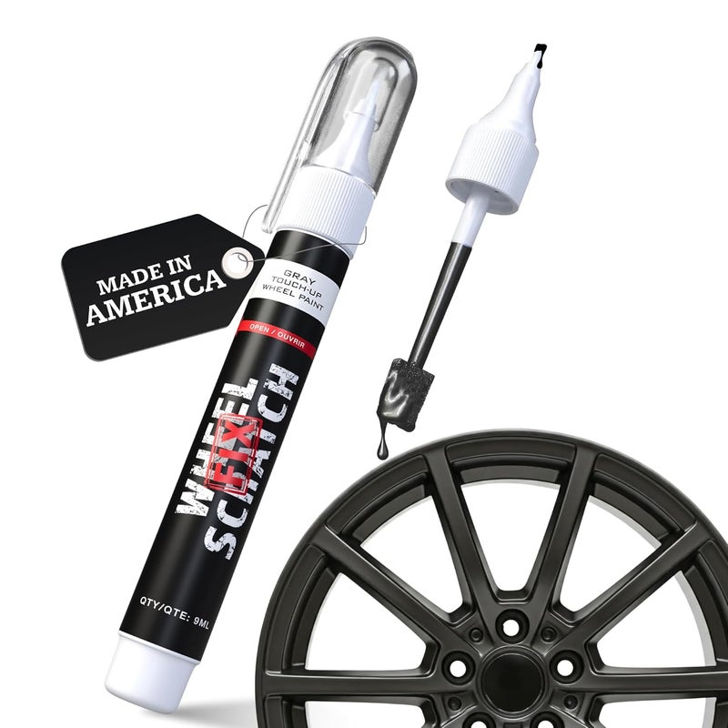 Wheel Scratch Fix Gray Rim Touch Up Paint Pen, Car Repair for Curb Rash, Universal Alloy Wheel Color Black, Silver, Gray (Satin Dark Grey Pen Only) - Image 1