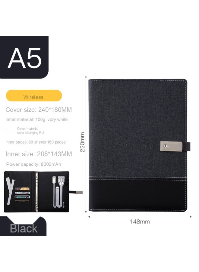Custom Faux Leather Wireless Charging Notebook, Charging Binder Power Bank, Notebook with USB Drive, Business Gift