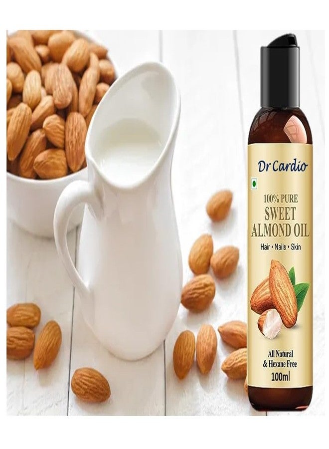 Dr Cardio زيت اللوز من دكتور كارديو، طبيعي بالكامل، معصور على البارد، خالٍ من المواد الكيميائية، للشعر والبشرة والحيوية، 100 مل - Image 4