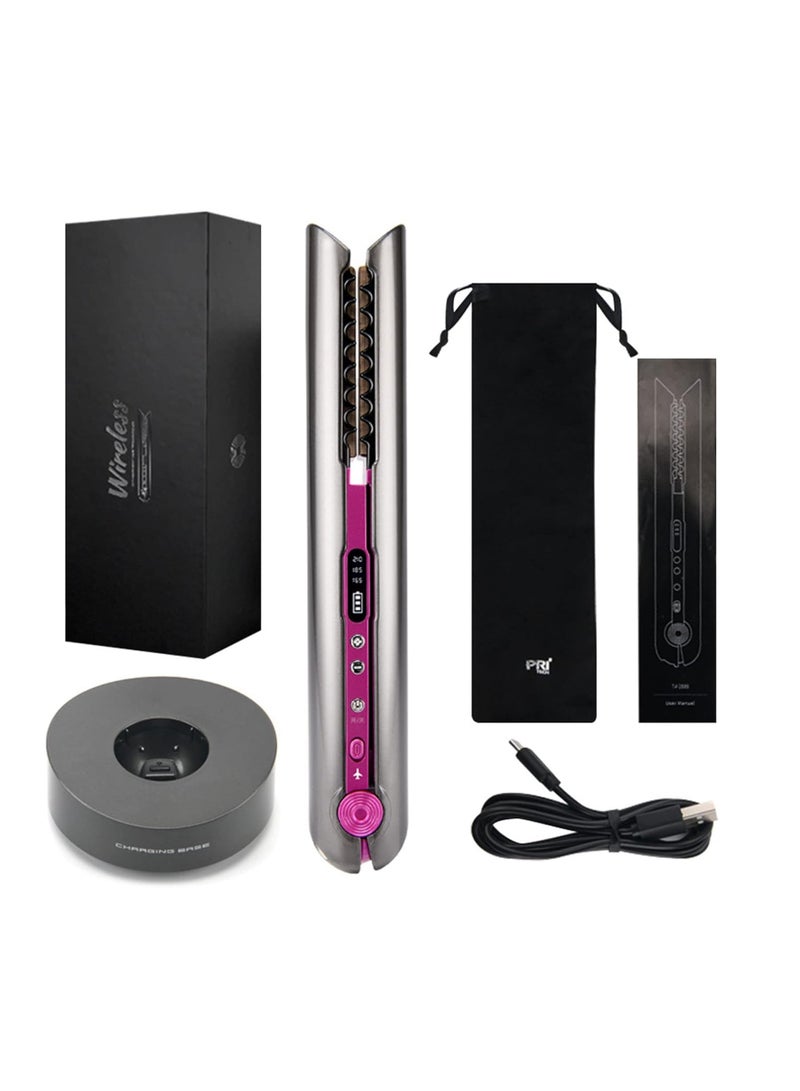 general 2 in 1 Cordless Hair Straightener and Curler, USB Rechargeable Travel Hair Straightener, Portable Wireless Ceramic Hair Styler with Holder Fast Heat Up 3 Levels Adjustable Temps, 4800mA Battery - Image 1