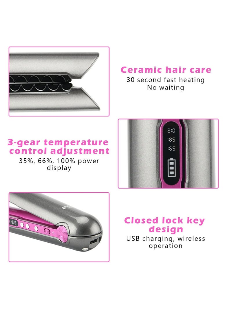 general 2 in 1 Cordless Hair Straightener and Curler, USB Rechargeable Travel Hair Straightener, Portable Wireless Ceramic Hair Styler with Holder Fast Heat Up 3 Levels Adjustable Temps, 4800mA Battery - Image 3