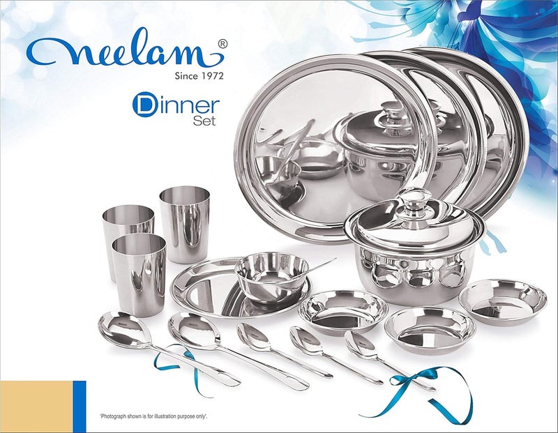 Neelam Neelam Stainless Steel Combo of 24 Gauge Premium Dinner Set of 50 pcs with 22 Gauge Flat Bottom Tope 1950 ml | Durable, Trusted Quality, Ideal Gifting on Special Occasions Like Anniversary, Wedding. - Image 3