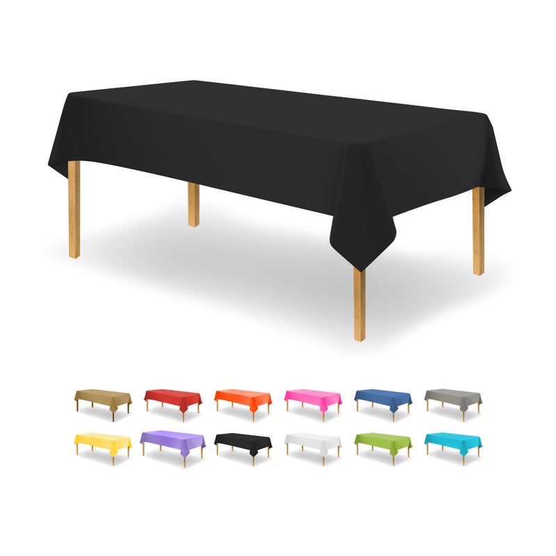Party Dimensions Black Tablecloth Disposable Plastic Table Cover for Rectangle Tables (12 Pack) Premium Plastic Table Cloths for Parties  Events & Weddings  Indoors/Outdoors  54""x108"" - Image 1