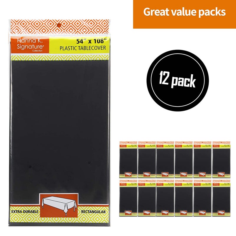 Party Dimensions Black Tablecloth Disposable Plastic Table Cover for Rectangle Tables (12 Pack) Premium Plastic Table Cloths for Parties  Events & Weddings  Indoors/Outdoors  54""x108"" - Image 3