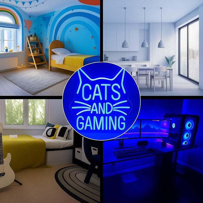 Horoof Home Cats and Gaming Neon LED Wall Light - 33 x 30.7 cm Acrylic Sign for Gamers and Cat Lovers - Image 2