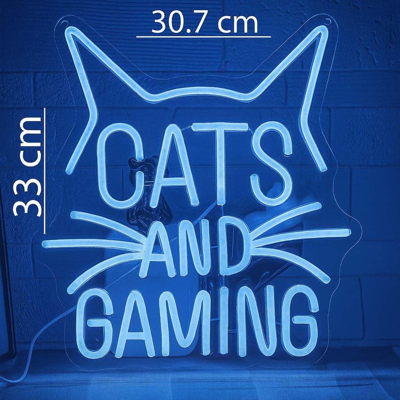 Horoof Home Cats and Gaming Neon LED Wall Light - 33 x 30.7 cm Acrylic Sign for Gamers and Cat Lovers - Image 3