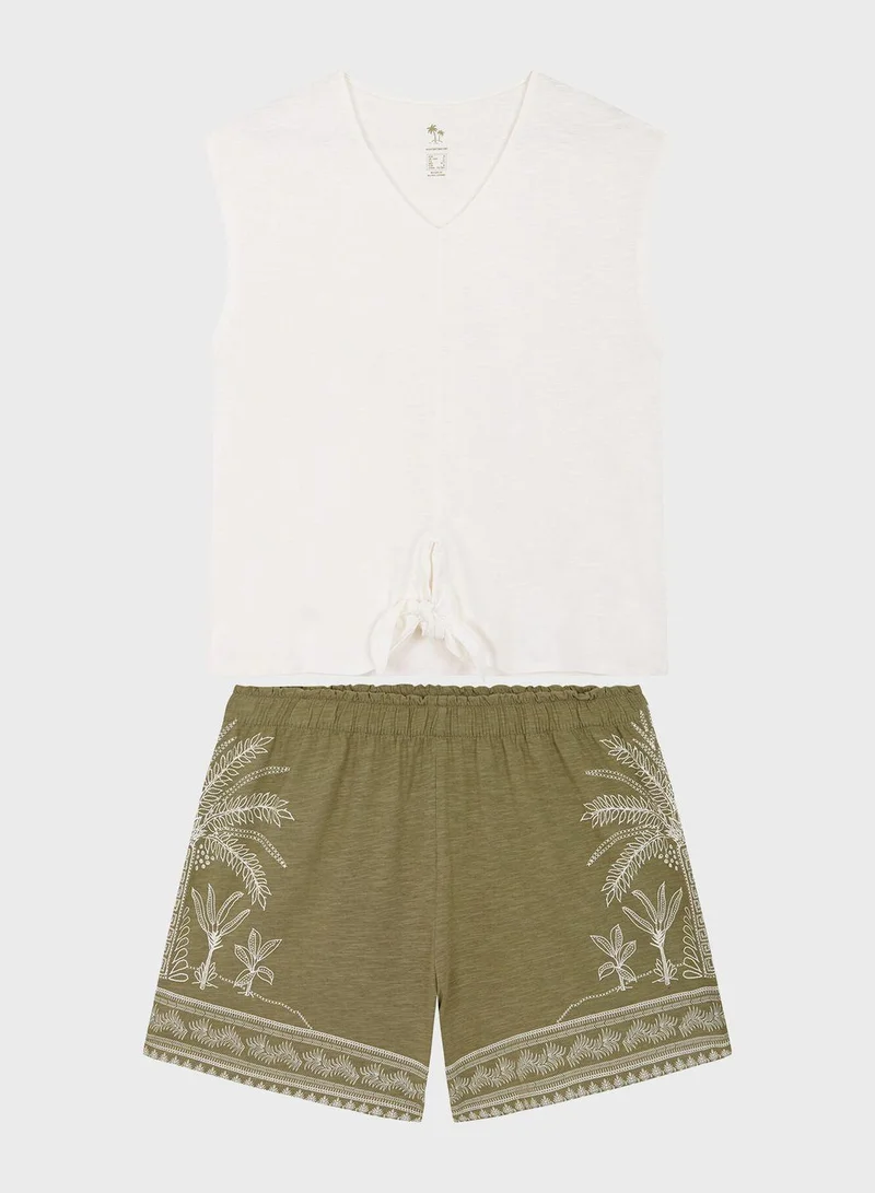 women'secret V-Neck Front Knot Printed Shorts Pyjama Set