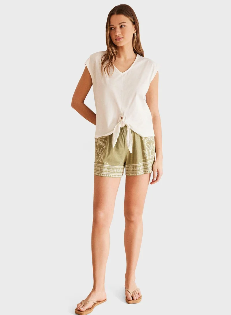 women'secret V-Neck Front Knot Printed Shorts Pyjama Set