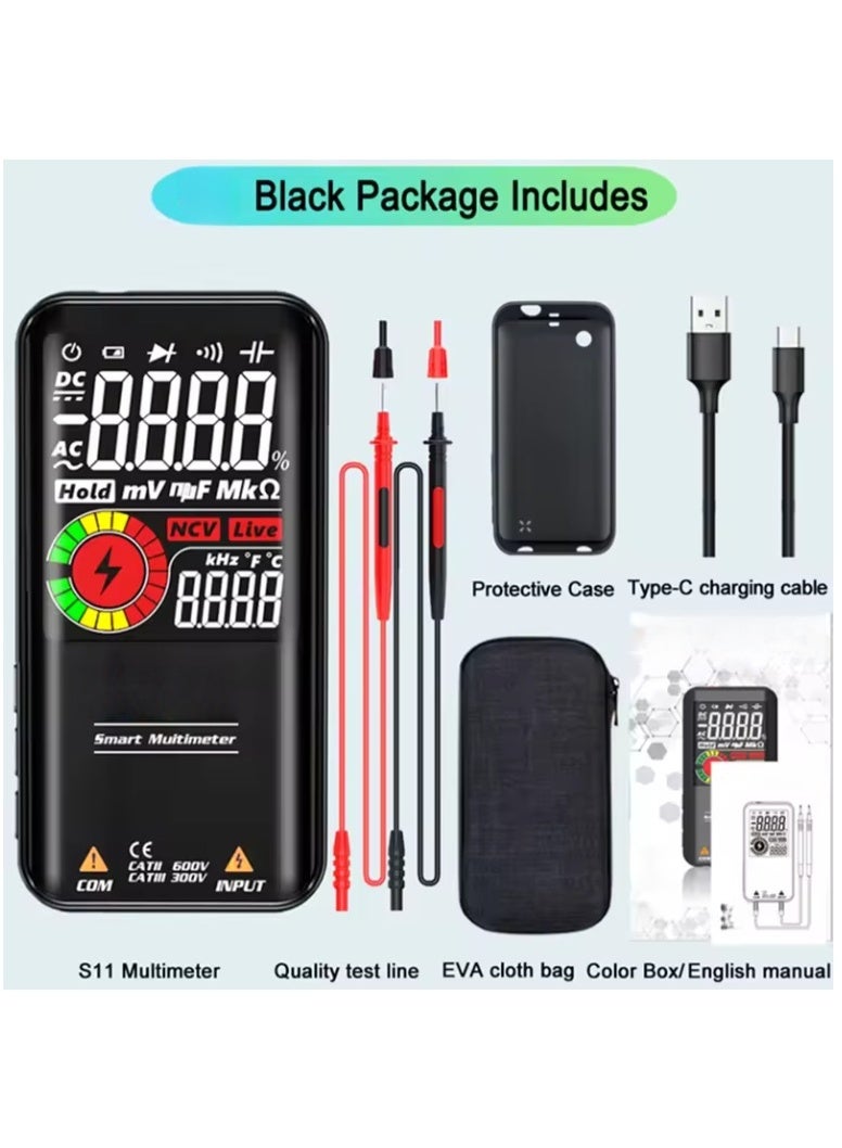 جهاز قياس متعدد ذكي جديد، شاشة LCD رقمية، جهاز قياس متعدد قابل لإعادة الشحن، جهاز اختبار الفولتميتر/التيار المتردد/المستمر، جهاز اختبار استمرارية الثنائي الترددي والسعة (أسود) - Image 1