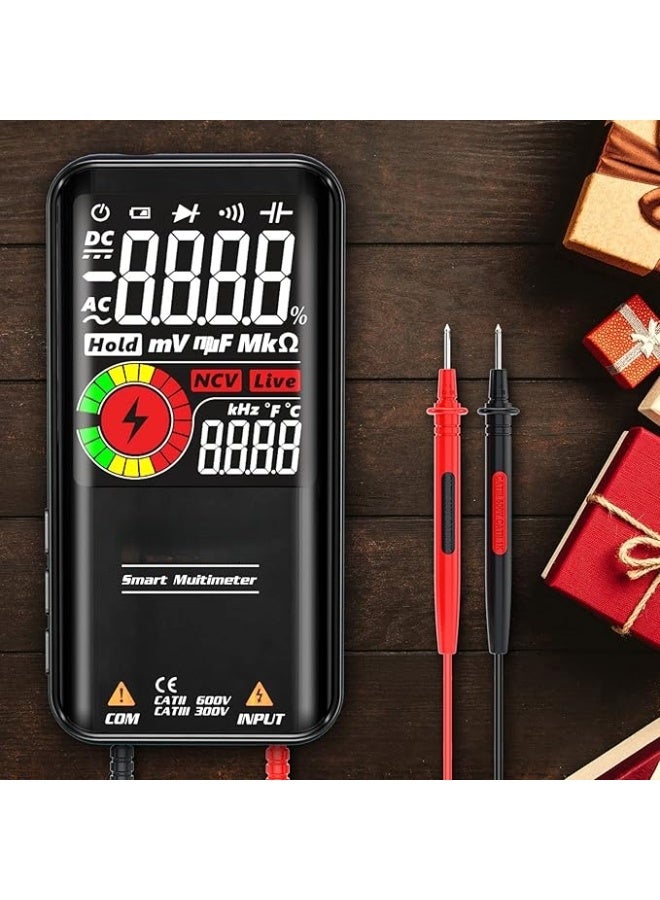 جهاز قياس متعدد ذكي جديد، شاشة LCD رقمية، جهاز قياس متعدد قابل لإعادة الشحن، جهاز اختبار الفولتميتر/التيار المتردد/المستمر، جهاز اختبار استمرارية الثنائي الترددي والسعة (أسود) - Image 2