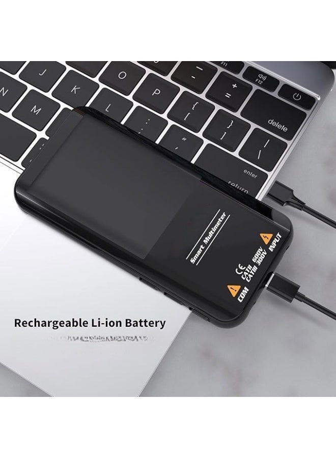 جهاز قياس متعدد ذكي جديد، شاشة LCD رقمية، جهاز قياس متعدد قابل لإعادة الشحن، جهاز اختبار الفولتميتر/التيار المتردد/المستمر، جهاز اختبار استمرارية الثنائي الترددي والسعة (أسود) - Image 5
