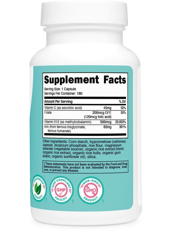 Nutricost حديد للنساء 65 ملغ، 180 كبسولة، مع فيتامين سي، حمض الفوليك، وفيتامين ب12 - مناسب للنباتيين، غير معدّل وراثيًا، خالي من الغلوتين - Image 5