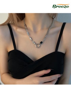 Breeze Women's Black Diamond Circle Necklace Cool Trendy Thick Chain Necklace  - Image 2