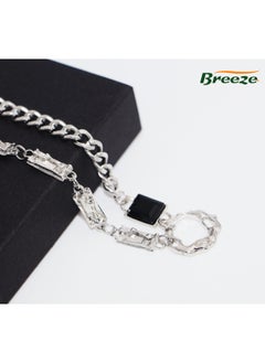 Breeze Women's Black Diamond Circle Necklace Cool Trendy Thick Chain Necklace  - Image 3