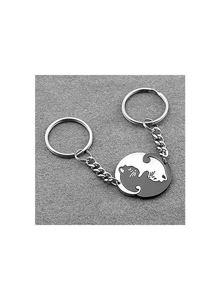 2pcs Black and White Matching Puzzle Cat Couples Keychain
