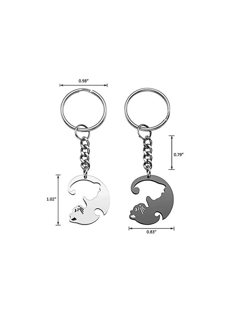 2pcs Black and White Matching Puzzle Cat Couples Keychain