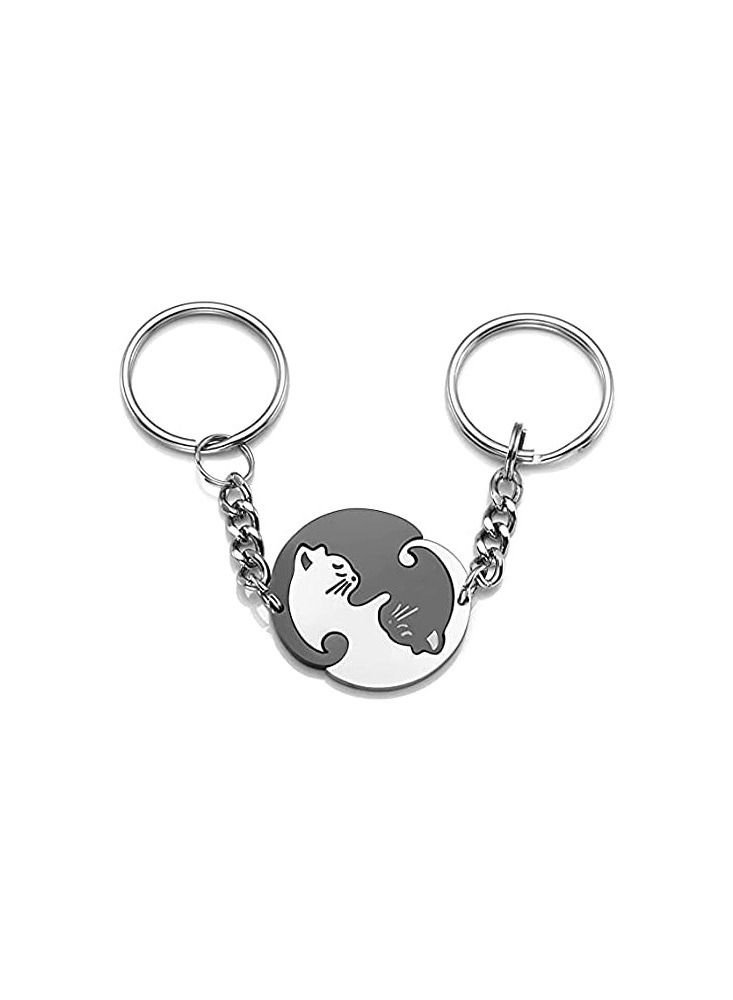 2pcs Black and White Matching Puzzle Cat Couples Keychain