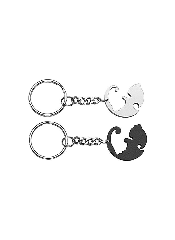 2pcs Black and White Matching Puzzle Cat Couples Keychain