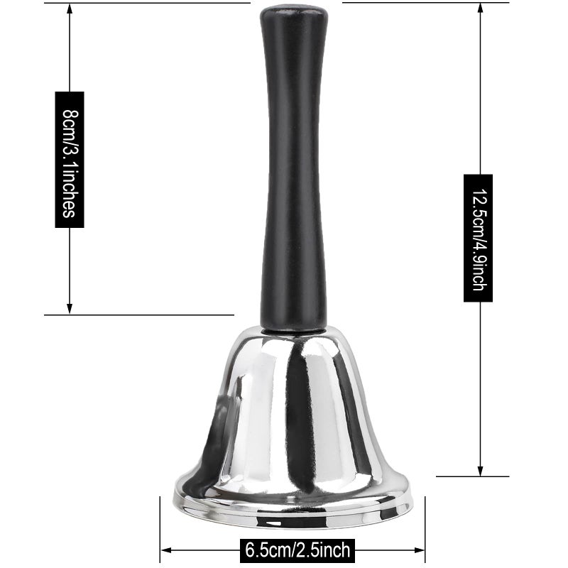 Joyberg 2 Pack Hand Bell, Silver Steel Bell, Ringing Bell with Handle, Dinner Bells for Inside Classroom Bell, for Food Line, Alarm, Jingles, Ringing (Silver) - Image 2