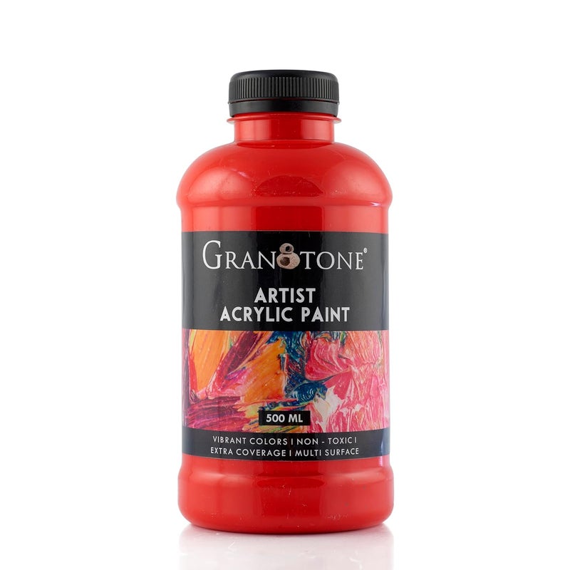 GRANOTONE Acrylic Colour Art and Craft Paint DIY Paint Rich Pigment NonCraking Paint for Canvas Wood Leather Earthenware Metal 500 ml RED - Image 1