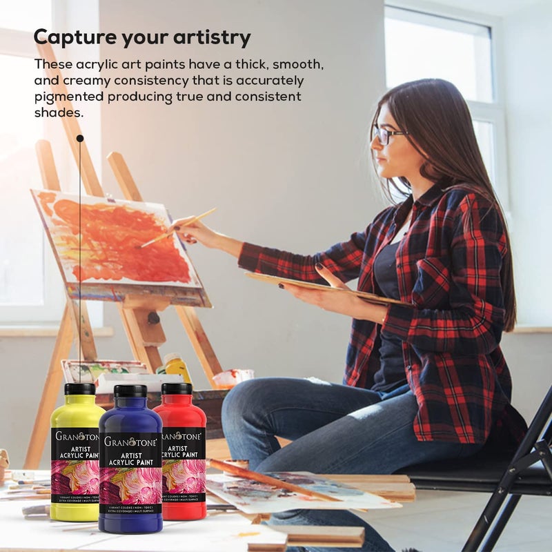 GRANOTONE Acrylic Colour Art and Craft Paint DIY Paint Rich Pigment NonCraking Paint for Canvas Wood Leather Earthenware Metal 500 ml RED - Image 3