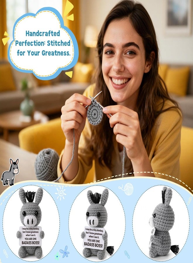 Frabaca Funny Boss Appreciation Donkey Plush - You’re a Badass Boss Gift - Crochet Desk Buddy for Boss Day, Birthday, Promotion, Office Humor, White Elephant - Image 3