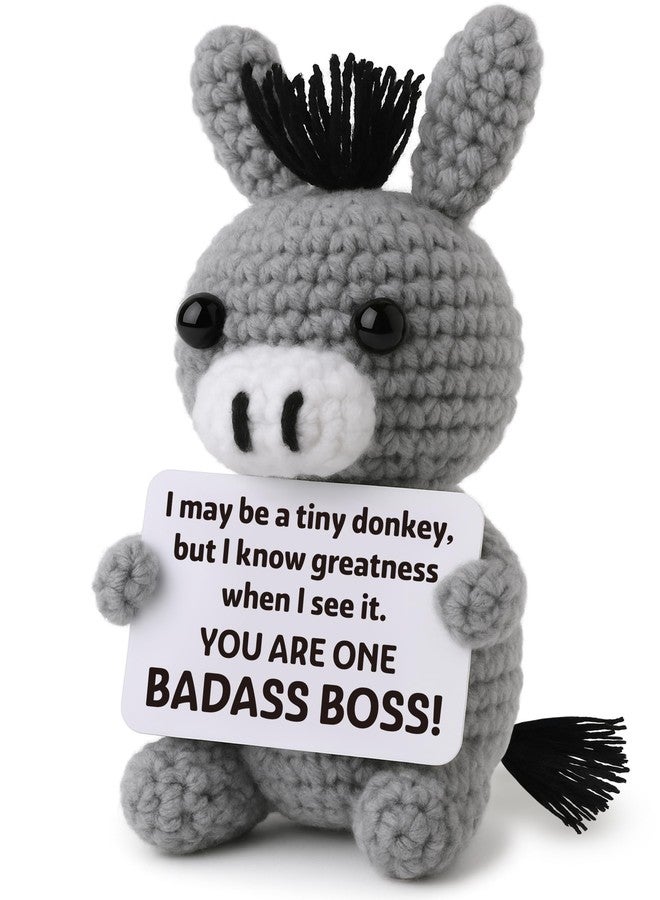 Frabaca Funny Boss Appreciation Donkey Plush - You’re a Badass Boss Gift - Crochet Desk Buddy for Boss Day, Birthday, Promotion, Office Humor, White Elephant - Image 1