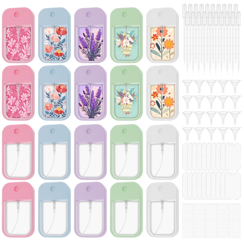 ZhouBoat 20 Pack Sublimation Blanks Card Perfume Spray Bottle 45 ml Mini Portable Sprayer Bottle with Funnel Perfume Dispenser 20 PCS Double-Sided Sublimation Aluminum Sheets for Travel - Image 1