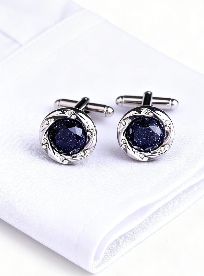 DB Innov. Cufflinks, Silver Frame Round Cufflinks, 2 PCS for One Set Premium Copper Jewelry Specially Design for Men's Shirt Wedding Business Gift with Delicate Package Box. - Image 1