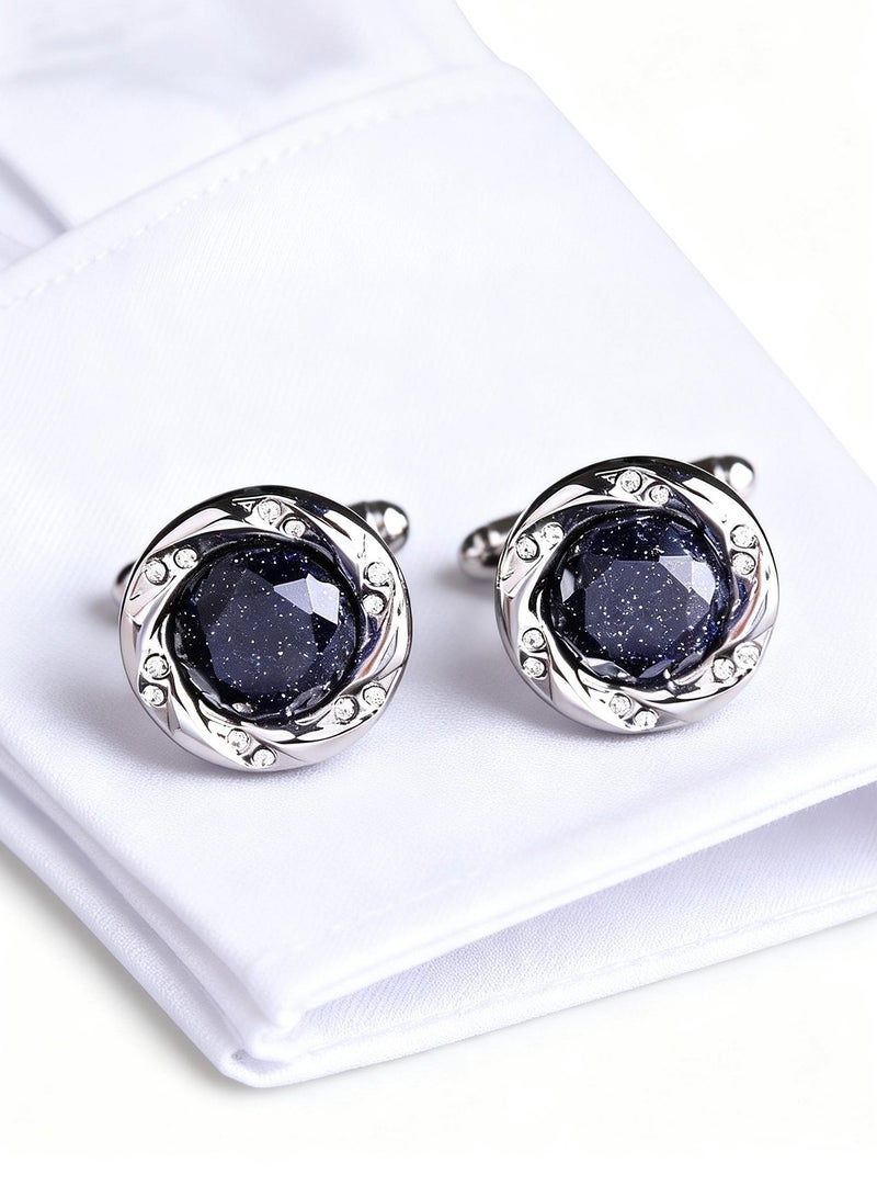 DB Innov. Cufflinks, Silver Frame Round Cufflinks, 2 PCS for One Set Premium Copper Jewelry Specially Design for Men's Shirt Wedding Business Gift with Delicate Package Box. - Image 2