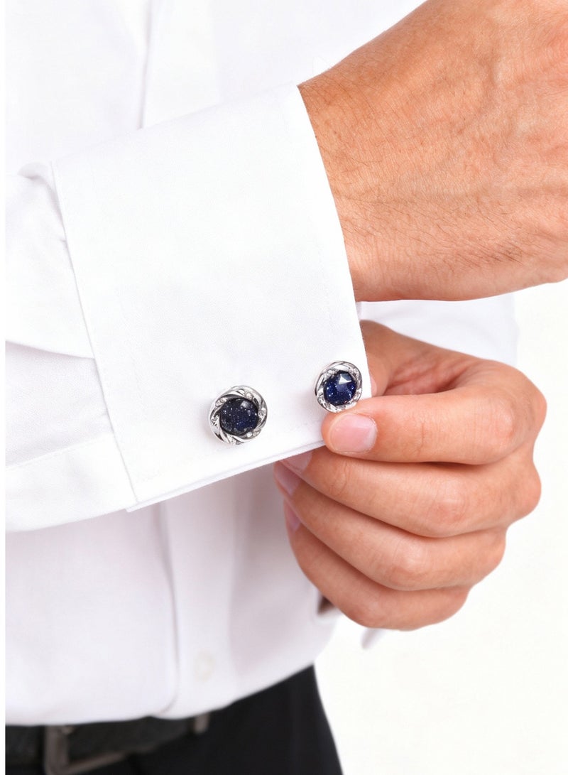 DB Innov. Cufflinks, Silver Frame Round Cufflinks, 2 PCS for One Set Premium Copper Jewelry Specially Design for Men's Shirt Wedding Business Gift with Delicate Package Box. - Image 3