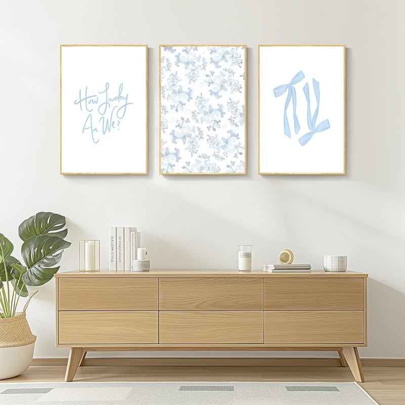 CENDAP Blue Floral Bow Wall Art Watercolor Trendy Preppy Paintings Prints Posters How Lucky Are We Canvas Wall Decor for Coastal Apartment Bedroom Living Room Gallery Home Decor 12x16inx3 Unframed - Image 5