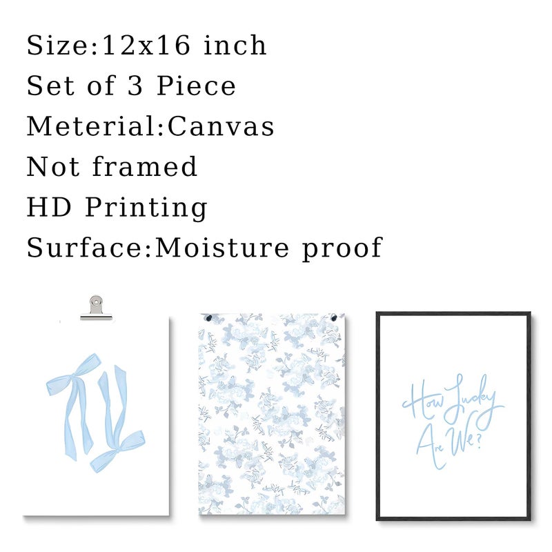 CENDAP Blue Floral Bow Wall Art Watercolor Trendy Preppy Paintings Prints Posters How Lucky Are We Canvas Wall Decor for Coastal Apartment Bedroom Living Room Gallery Home Decor 12x16inx3 Unframed - Image 4