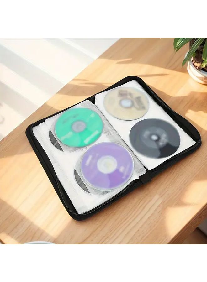 Black 80 Capacity Durable CD DVD Case Wallet Zipper Storage Organizer Slim Design Polyester - Image 3