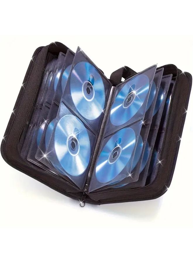 Black 80 Capacity Durable CD DVD Case Wallet Zipper Storage Organizer Slim Design Polyester - Image 1