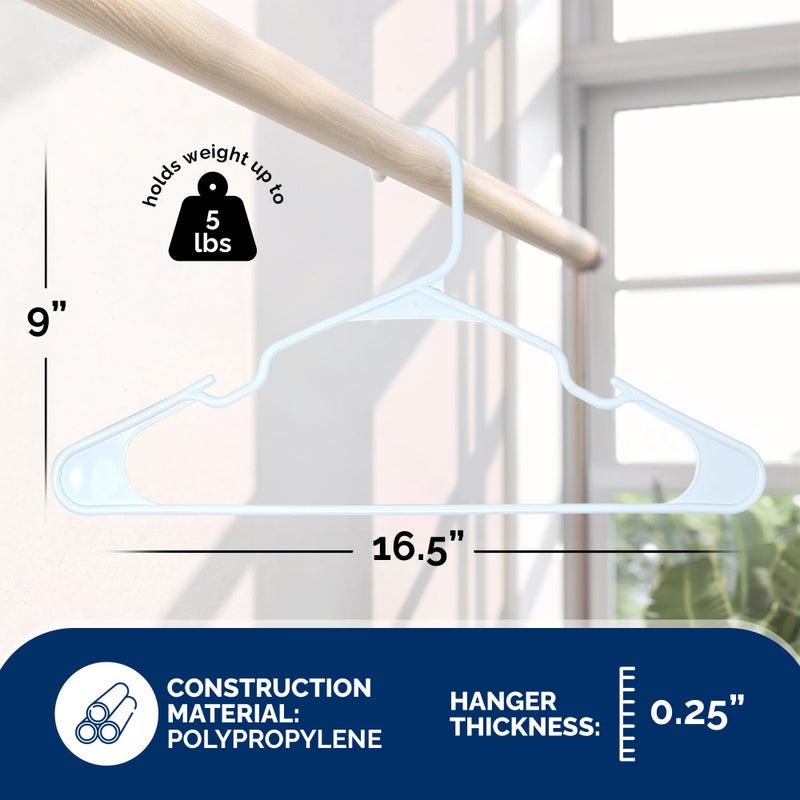 closetselect Plastic Hangers 50 Pack, Strong Space Saving Clothes Hanger, Made in USA, Perfect Shirt or Coat Plastic Hanger, with Shoulder Grooves, White, Notched - Image 2