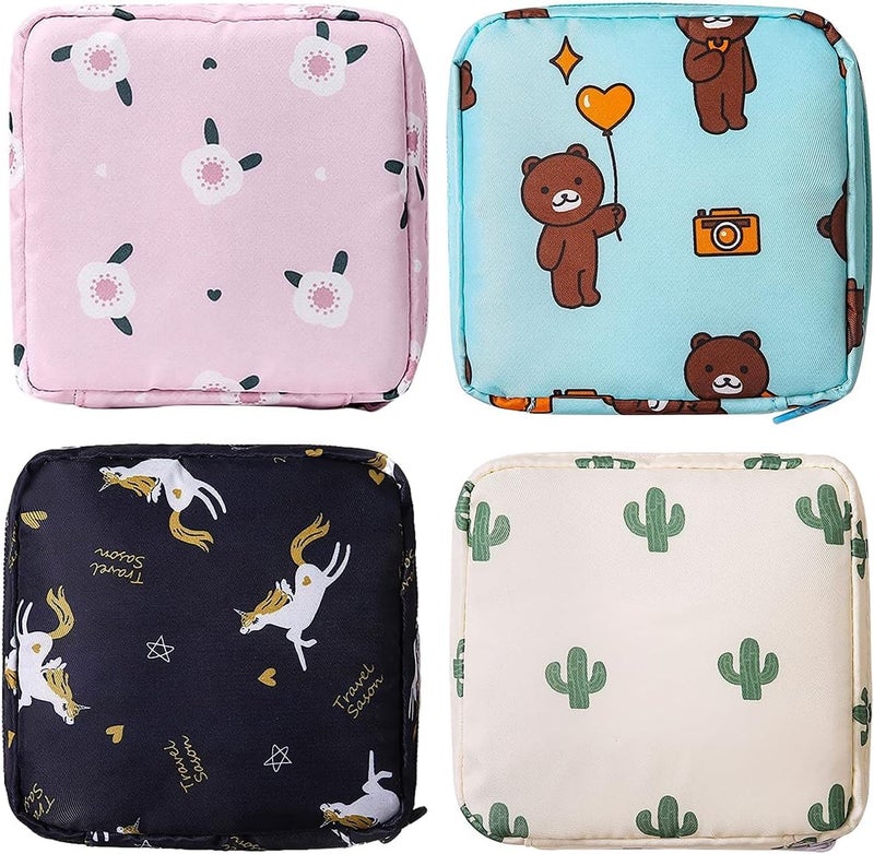 Keetly Sanitary Napkin Storage Bag 4Pcs Zipper Menstrual Pad Bag Portable Sanitary Napkin Storage Tampons Holder for Purse First Period Kit for Teen Girls Store Sanitary Pads for Women  - Image 1
