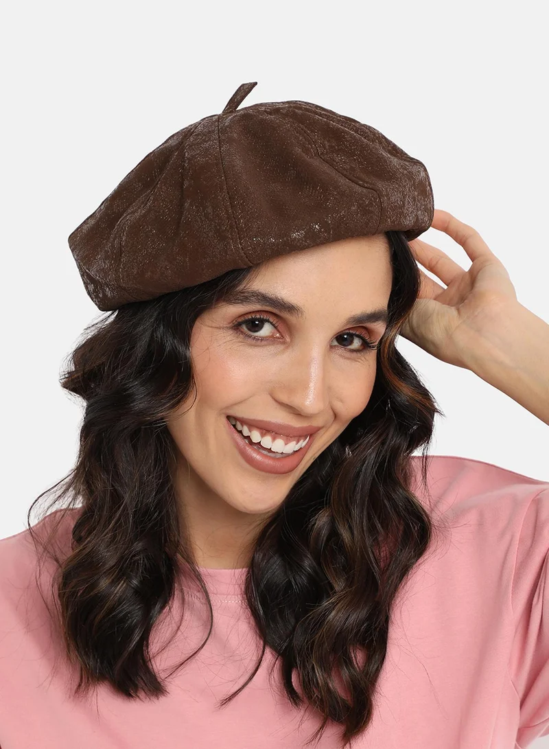 Haute Sauce Pebbled Bakerboy Hat - Coffee Brown