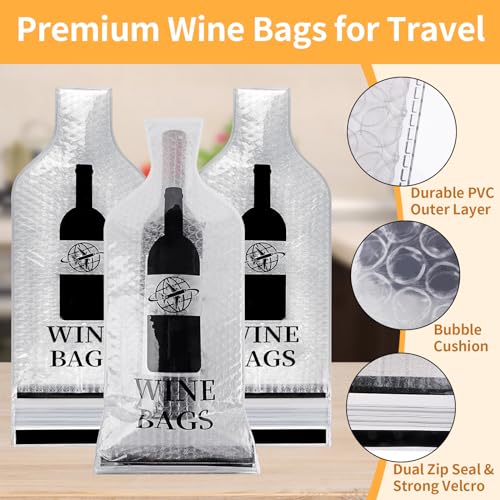 Coidea Wine Bags for Travel, 3 Set Reusable Wine Bottle Travel Protector Bags, Double Layer Leak Proof Wine Travel Bags for Wine Bottles Airplane Car Cruise Safety Impact Resist, Wine Sleeves for Suitcase - Image 3