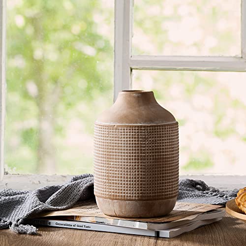 SIDUCAL Ceramic Rustic Farmhouse Vase, Sand Glaze Finish Boho Vase, Pottery Decorative Flower for Home Decor, Table, Living Room Decoration, Shelf Decor, Mantel, 7 Inch, Beige - Image 2