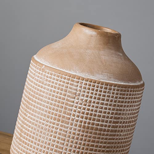 SIDUCAL Ceramic Rustic Farmhouse Vase, Sand Glaze Finish Boho Vase, Pottery Decorative Flower for Home Decor, Table, Living Room Decoration, Shelf Decor, Mantel, 7 Inch, Beige - Image 5