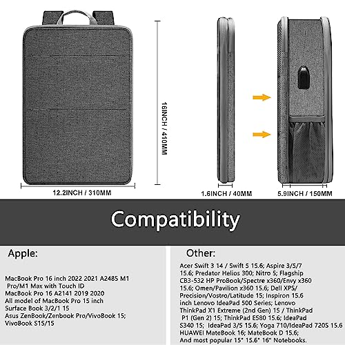 ZINZ Slim & Expandable Laptop Backpack 15 15.6 16 Inch Sleeve with USB Port, Spill-Resistant Notebooks Bag Case for Most 14-16 Inch MacBooks Surface-Books Dell HP Lenovo Asus Computers,D01G02 - Image 2