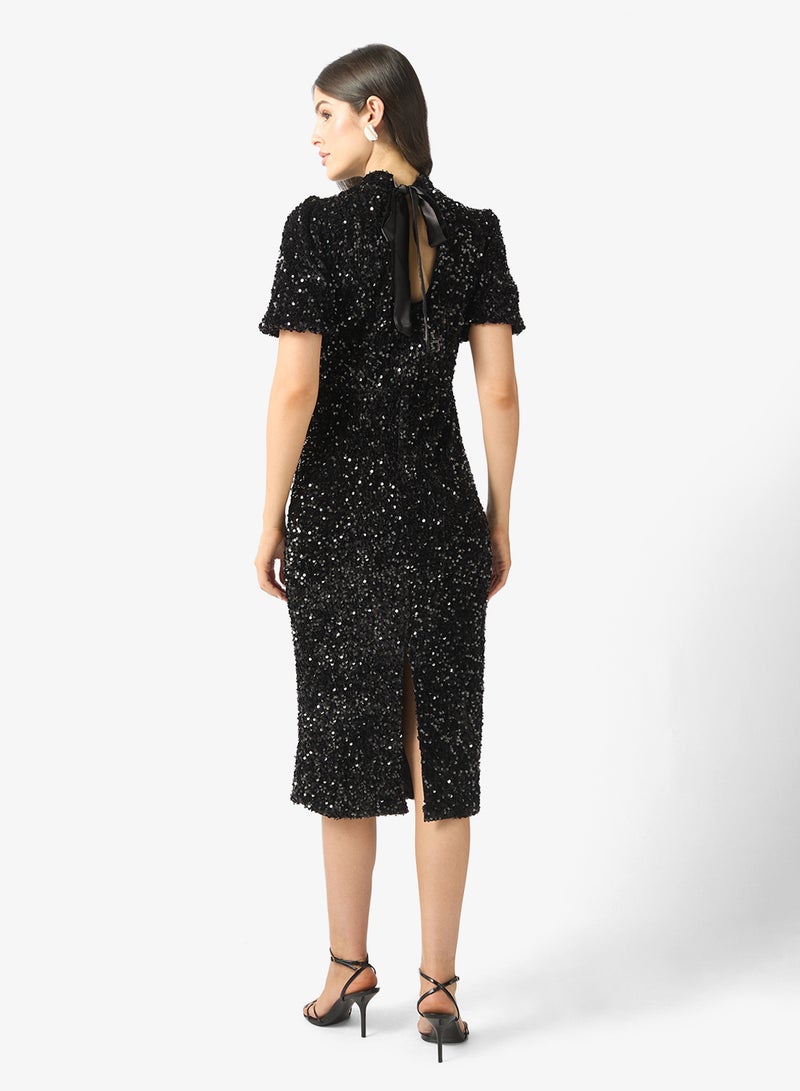 فيرو مودا فستان ميدي بياقة عالية وترتر فيمبيلا - Image 2