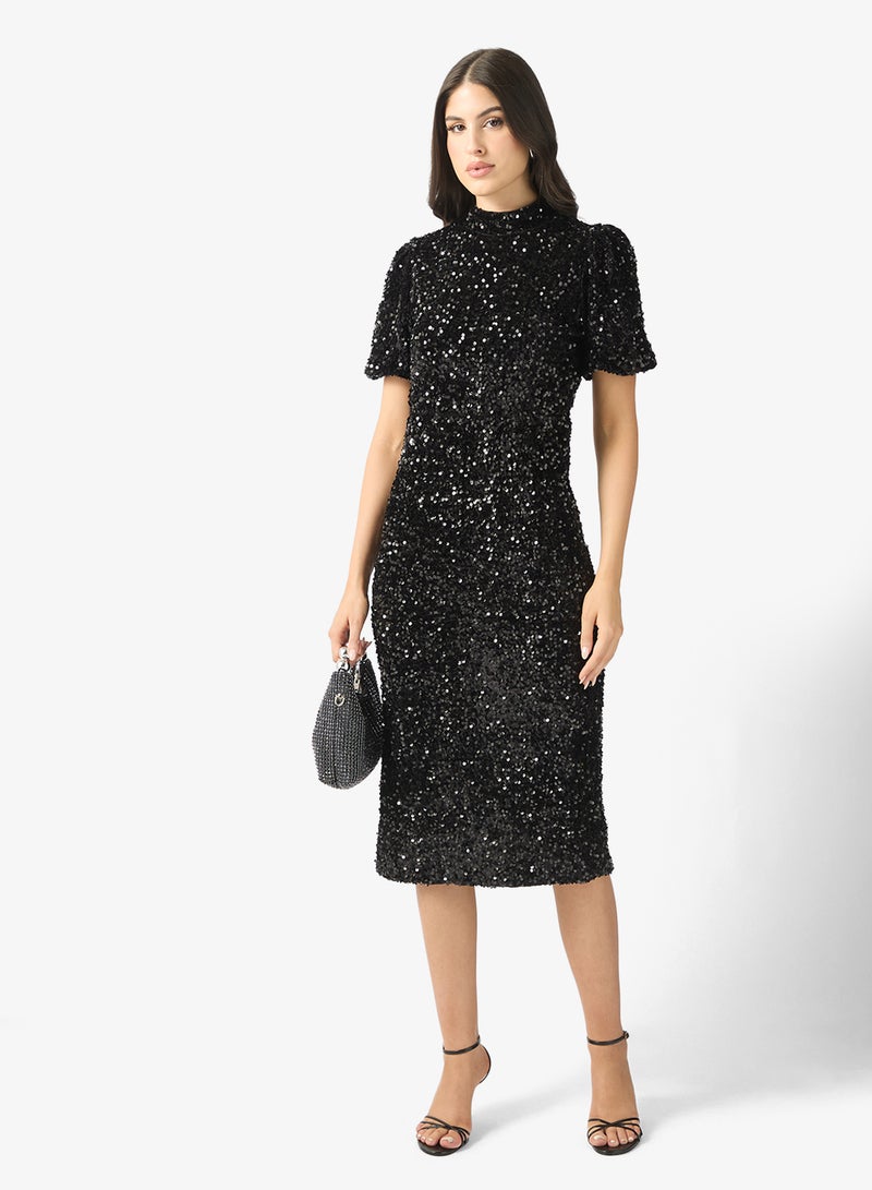 فيرو مودا فستان ميدي بياقة عالية وترتر فيمبيلا - Image 4