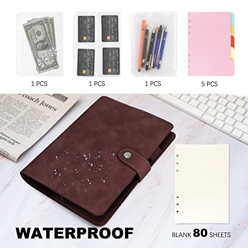 FYY A5 Binder Refillable Planner Notebook 6 Ring PU Leather Binder Journal with Pockets, Dividers, Refill Paper Dark Brown - Image 4